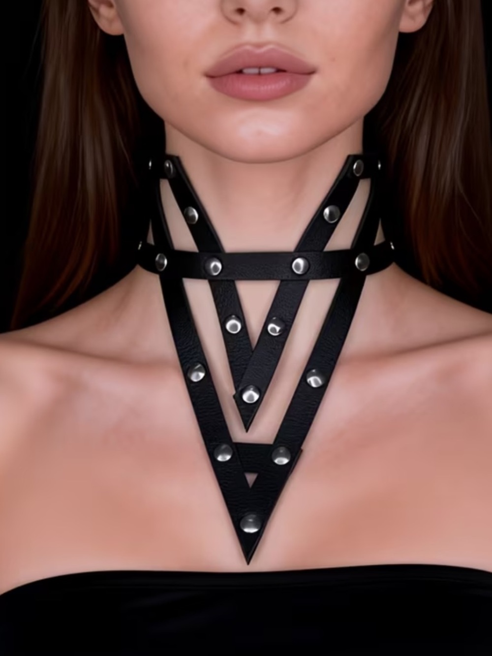 New Dolls Kill Leather Geometric Choker Necklace - Picture 2 of 11